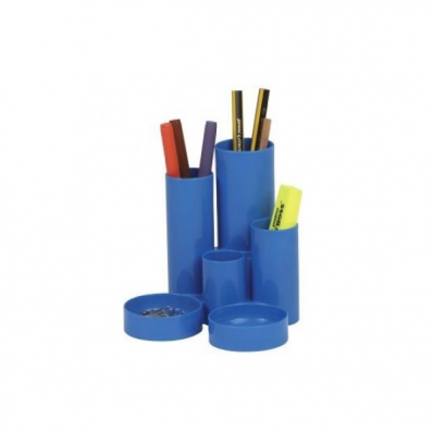 Suport accesorii de birou 6 compartimente cilindrice albastru, FLARO