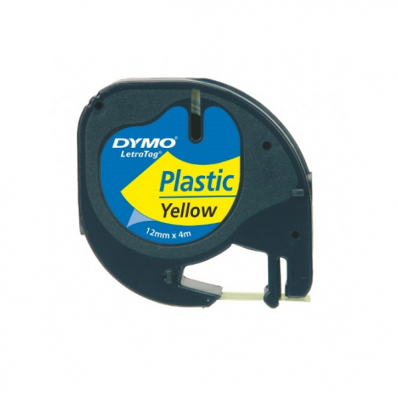 Banda etichetare 12mm x 4m din plastic galbena, DYMO LetraTag