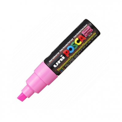 Marker pentru desen varf tesit 8.0mm roz fluorescent, UNI Posca PC-8K