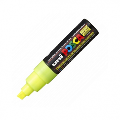 Marker pentru desen varf tesit 8.0mm galben fluorescent, UNI Posca PC-8K