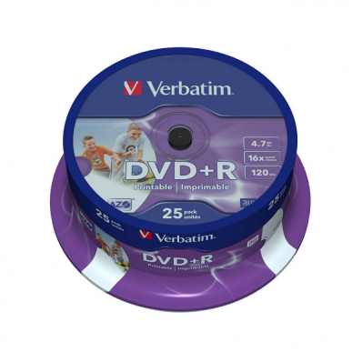 DVD+R 4.7Gb 16x 25 buc/cut, VERBATIM Wide Printable