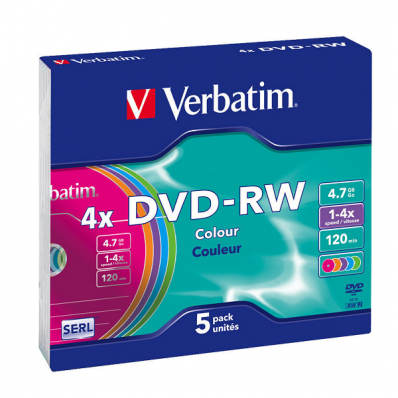 DVD-RW 4.7Gb 4x slimcase 5 buc/cut, VERBATIM Color
